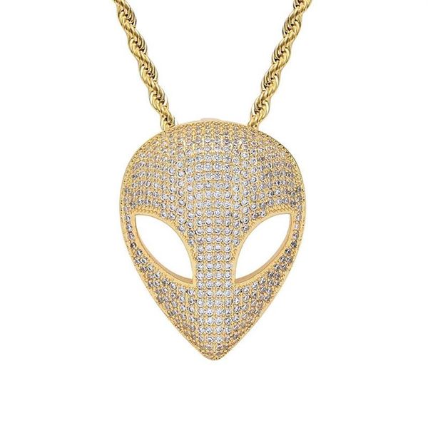 Hip Hop griffe ensemble CZ pierre Bling glacé solide Alien pendentifs colliers pour hommes rappeur bijoux goutte Pendant254r