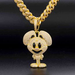 Hip Hop Claw Setting CZ Stone Bling Iced Out Cartoon Snoop Dogg Pendentifs Colliers pour Hommes Rappeur Bijoux Hip Hop Accessoires X0509