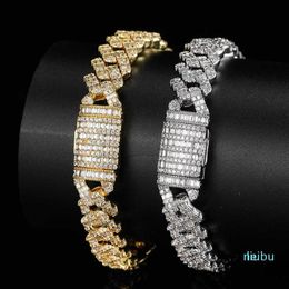 Graw Hip Hop Setting Cz Stone Bling Iced Out 10 mm Solid Square Cuban Link Chain Bangles Bracelets for Men Jielry Charm323J