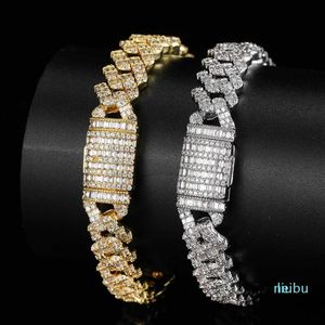 Hip Hop Griffe Réglage CZ Pierre Bling Glacé 10mm Solide Carré Cubain Lien Chaîne Bracelets Bracelets Pour Hommes Rappeur Bijoux Charm330K