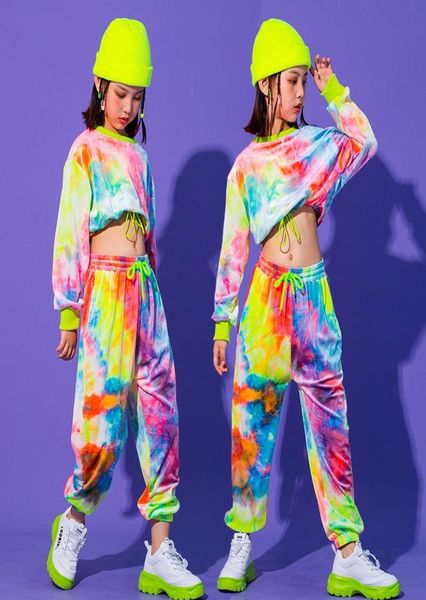 Vêtements Hip Hop multicolores, sweat-shirt et pantalons décontractés pour filles, vêtements de danse de salle de bal Jazz, tenues de scène, ensembles Rave 7417059