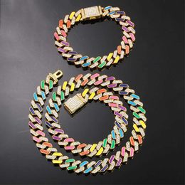 Hip Hop coloré 12mm arc-en-ciel losange cristal collier Punk Miami chaîne cubaine complet strass collier pour hommes bijoux
