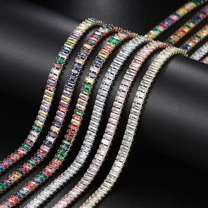 Hiphop kleurrijke kristallen tennisketting Sparkle Cubic Zirconia Cz vierkante ketting