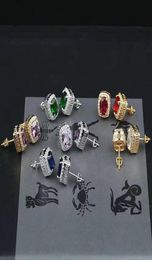 Hip Hop Colorful Gemstone Ooy Adds Designer Luxury Mens Bling Iced Out Diamond Orees Boucles Green Bleu Ruby Ruby Emerald Sapphire 1583352