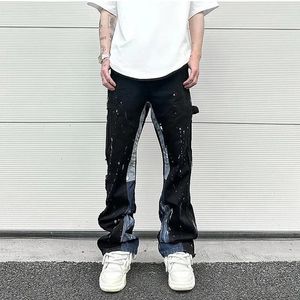 Hip Hop Contrast Color Splomed Spot Ink Spray Micro évasé Jeans pour hommes Sac droit Y2K pantalon denim Cargo surdimensionné 240515