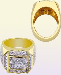 Hip hop cobre banhado a ouro micro pavimentado zircão completo charme dedo anéis de ouro joias brilhantes para homens e mulheres 87113725729000