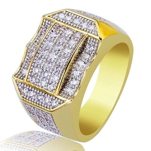 Hip Hop cuivre couleur or plaqué Micro pavé complet breloque en Zircon doigt or anneaux Bling bijoux pour MenWomen206V