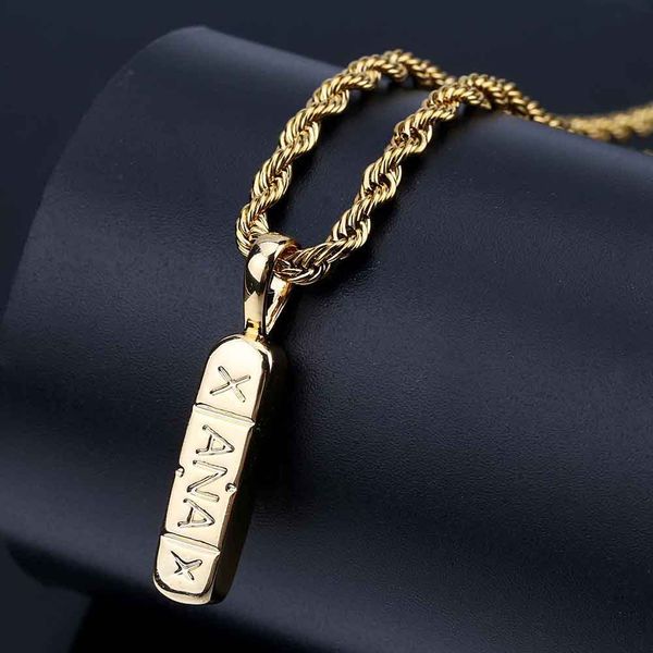 Hip Hop Cuivre Or Couleur Plaqué Vertical Pill ID Bar Pendentif Carré avec 24 Pouces Chaîne De Corde Femmes Filles Bijoux De Fête