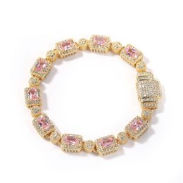Bracelet de Tennis Hip Hop en cuivre incrusté de Zircon rose pour hommes et femmes, diamant mélangé, 7 pouces et 8 pouces, cristal, accessoires de bijoux 240A