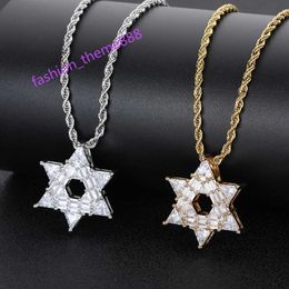 Pendentif étoile à six branches en cuivre, micro incrusté de zircon, style Hip hop, avec accessoires de personnalité à la mode