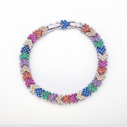 HIP Hop koper Multi-color Iced Out Strass Pijl Link Chain Armbanden Met Verlengketting Voor Mannen Vrouwen Jewelry254h