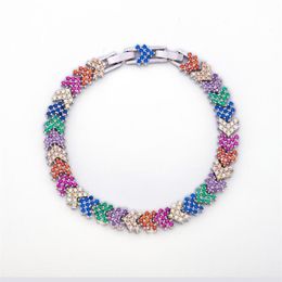 HIP Hop koper Multi-color Iced Out Strass Pijl Link Chain Armbanden Met Verlengketting Voor Mannen Vrouwen Jewelry226f