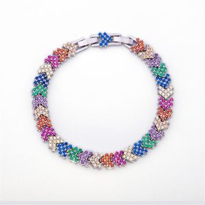 HIP Hop koper Multi-color Iced Out Strass Arrow Link Chain Armbanden Met Verlengketting Voor Mannen Vrouwen Jewelry257h