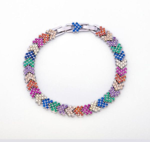 HIP Hop cuivre multicolore glacé strass flèche lien chaîne Bracelets avec chaîne d'extension pour hommes femmes bijoux 9446546