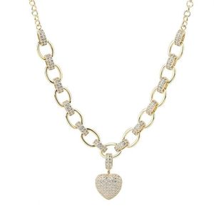 Hip Hop Cobre brillante Micro con incrustaciones colgantes en forma de corazón y pulsera de brazalete Femenina de la cadena gruesa Collar de joyería258n