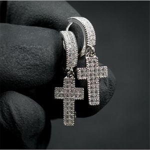 HIP HOP Cross Dangle Boucle d'oreille Vintage Bijoux Vintage 925 Sterling Silvergold Remplir Pave Blanc Saphir CZ Dimaond Gemsrones Mariée Femmes Mariage Drop Boucles d'oreilles Cadeau