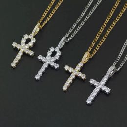 Hip Hop Cross Diamonds Pendants Colliers pour hommes Femmes Collier Gift Bijoux Gold Cople Copper Zircons Cuban Link Chain