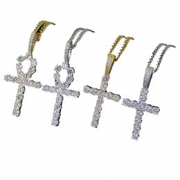 Hip Hop Cross Diamds Pendants Colliers pour hommes Femmes Collier cadeau Bijoux Gold Copled Coponcs Zircs Cuban Link chaîne y7ue #