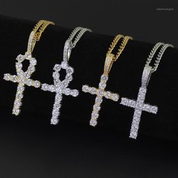 Hip Hop Croix Diamant Pendentif Colliers pour Hommes Femmes Religion Christianisme Collier De Luxe Bijoux Plaqué Or Cuivre Zircons Cub275O