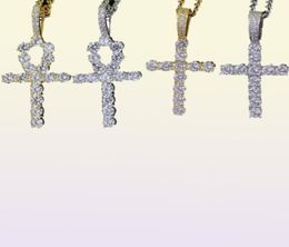 Hip Hop Cross Diamonds Collares colgantes para hombres Mujeres Regalo Collar de lujo Joyas de oro Cirones de cobre plateado Caqueta de enlace cubano2808390