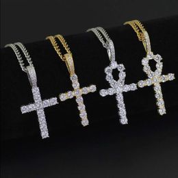 Hip Hop Cross Diamonds Pendants Colliers pour hommes Femmes Collier de luxe Bijoux Gold Plated Copon Zircons Chaîne de liaison cubaine HBKSB