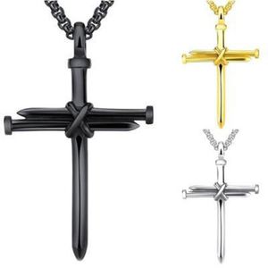 Hip Hop Cross Necklace Men Decoratieve roestvrijstalen nagel Pendant Kettingen Mode -sieradenaccessoires