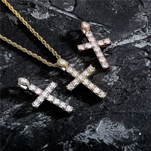 Collier avec pendentif croix Hip Hop, dos solide, en Zircon glacé, avec chaîne en corde, collier de Tennis pour hommes et femmes