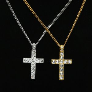 Hip Hop Cross Pendants Men Femmes Iced Out Gold Silver Color Bling Rhingestone Crystal Cross Pendant Collier Chaîne de chaîne