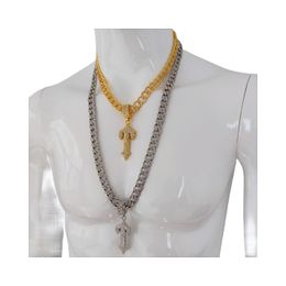 Hip Hop croix pendentif épée colliers Miami chaîne à maillons cubains glacé Simulation diamant T lettre tour de cou à la mode rappeur bijoux