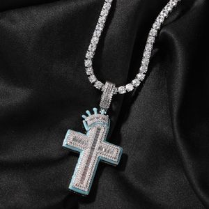 Hip Hop Crown Cross Luminous Diamond Pendant ketting met tennisketen touwketens