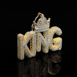 Hip Hop Crown con forma de rey letras colgante con cadena de cuerda helado out bling lleno pavimentado zirconia cz collares hombres niño joyería