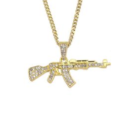 Hip Hop Crystal AK47 Collier de pendentif de pistolet Bijoux 24inch Chaîne cubaine N6869625194