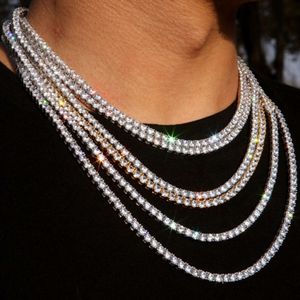 Hip Hop cristal diamant glacé couleur d blanc 2mm 3mm 4mm 5mm 6.5mm diamant chaîne de Tennis collier pour femmes hommes