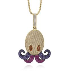 Hip Hop Crystal Octopus Pendant Collier Copper Iced Out Cumbic Zircon Bouette de liaison Bijoux Collier pour hommes 9071582
