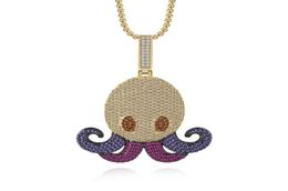 Hip Hop Cristal Octopus Pendentif Collier Cuivre Glacé Cubique Zircon Seiche Bijoux Lien Chaîne Cadeau Pour Hommes Necklaces8835143