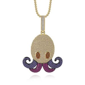 Hip Hop Crystal Octopus Hanger Ketting Koper Iced Out Cubic Zirkoon Inktvis Sieraden Link Chain Gift Voor Mannen Necklaces280x