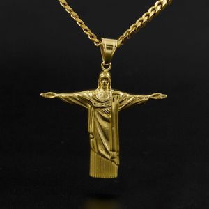 Hiphop Cuba-ketting 18k vergulde CZ volledig Iced-Out Rio de Janeiro Jezus roestvrijstalen hanger ketting heren mode-sieraden233w