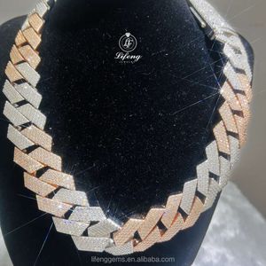 Hip Hop Cubaanse ketting 24 mm 4rows VVS Moissanite Diamond Rose Goud Wit vergulde ketting Heren