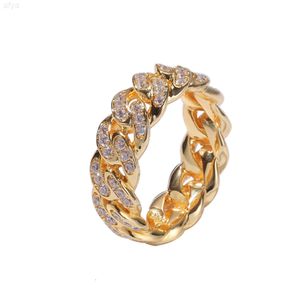 HIP HOP CUBAN CUBAN CUPPER COPER INRRADE ZIRCON RING Men Real Gold Electropated 8mm Full Diamond Bijoux