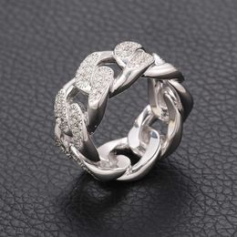 Bague à maillons cubains Hip Hop en argent 925, diamant Moissanite cubain pour hommes, bague cubaine glacée