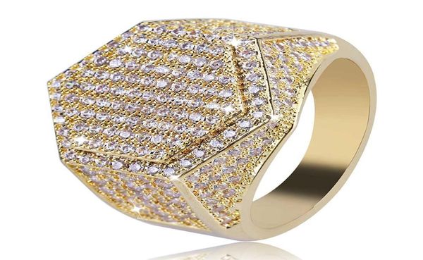 Hip Hop Cube Diamond Ring Cobre Oro Plata Color Plateado Helado Micro Pave Anillo de circón cúbico para hombres Mujeres Anillos de joyería 9389573