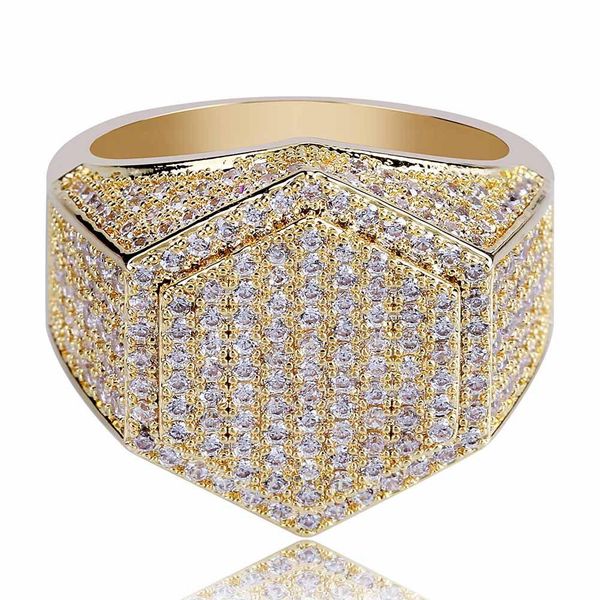 Diamond cuba Ring Hip Hop Cube Cobre Oro Plata Color Plateado Iced Out Micro Pave Cubic Zircon Ring para Hombres Mujeres Anillos de joyería