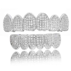 Hip Hop Cubique Zircon Dents Grillz Haut Bas Grilles Bouche Dentaire Punk Dent Caps Cosplay Rappeur Bijoux