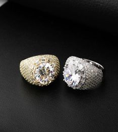 Hip Hop Cubic Zirconia Ice Out Round Dinger Ring For Men Women Bling CZ Anneaux Male Jewelry Bijoux Gold Silver Taille 7114431863