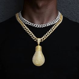 Hip Hop Zirconia Pave Bling Iced Out Gloeilamp Hanger Ketting Mannen Vrouwen Hip Hop Cool Rap Sieraden Verjaardagscadeau 240315