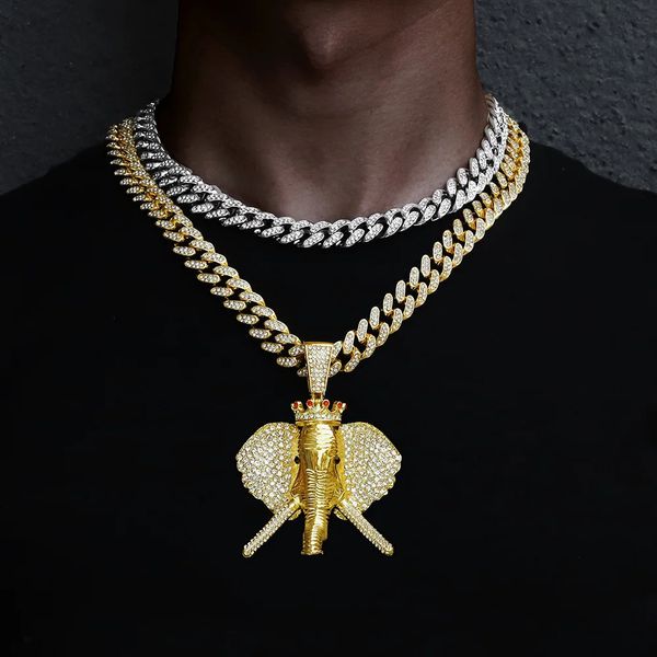 Hip Hop Cubic Zirconia Pave Bling Iced Out Elephant Pendant Animal Collier Men Femmes Hip Hop Cool Rap Bijoux Rap Birthday Gift 240315