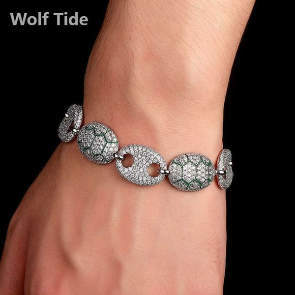 Hip Hop Cubic Zirconia Turtle Charm Pulsera de grano de café Aceite pintado Cadena de joyería de roca para hombre Cadena cubana Helada Oro de 18 quilates CZ Diamante Persoalized Miami Regalo Bijoux