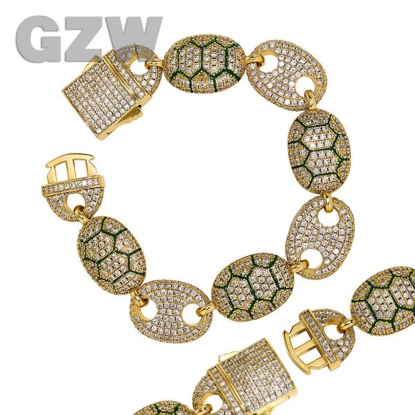 Hip Hop Zircon Cubique Tortue Charms Bracelet Peint Huile Grain De Café Hommes Artisanat Bijoux Chaîne Cubain Glacé Or 18 Carats CZ Diamant Persoalisé Miami Cadeau Bijoux