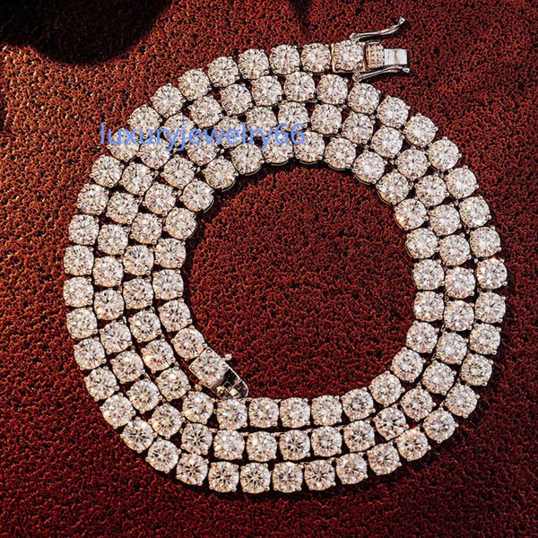 Hip Hop personnalisé 925 argent Sterling 16 pouces 24 Ingold glace 3mm plaqué Moisannite collier bijoux Moissanite chaîne de Tennis