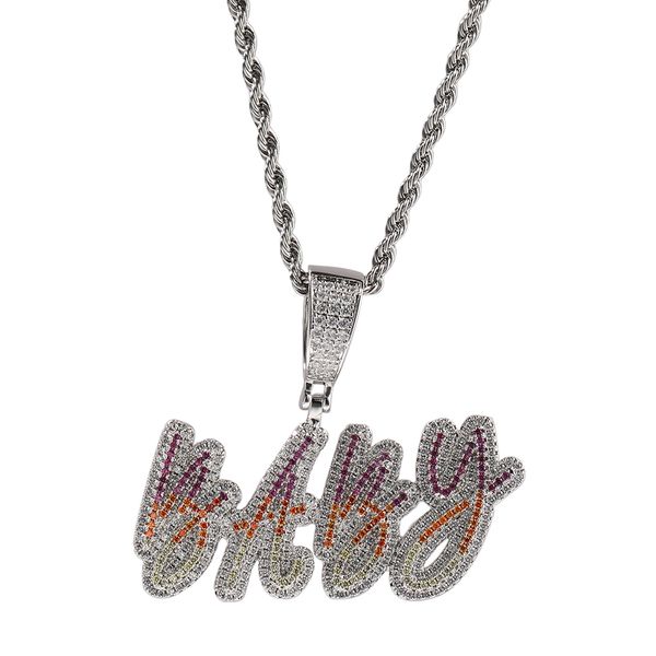 Hip Hop personnalisé A-Z lettre nom pendentif collier couleur dégradé 5A Zircon bijoux